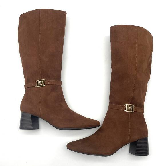 NWB Liz Claiborne 'LC RIGSBEE' Brown Faux Suede Zip Mid Calf Block Heel Boots 8M - Picture 1 of 16